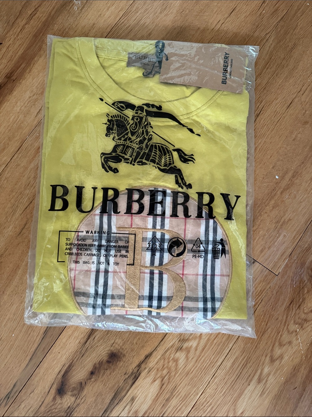 Burberry Yellow Kids Logo Tee with Check Monogram
